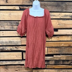 Naif burnt orange dress with lace-focused, cuffed, three-quarter length‎ sleeves